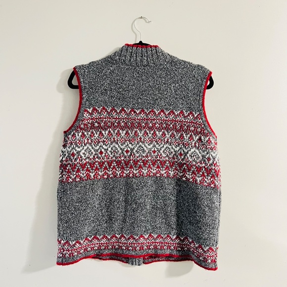 NORTHER REFLECTIONS Sweater Vest Knit Red Grey White Zippered Sweater Vest Large - Picture 8 of 10